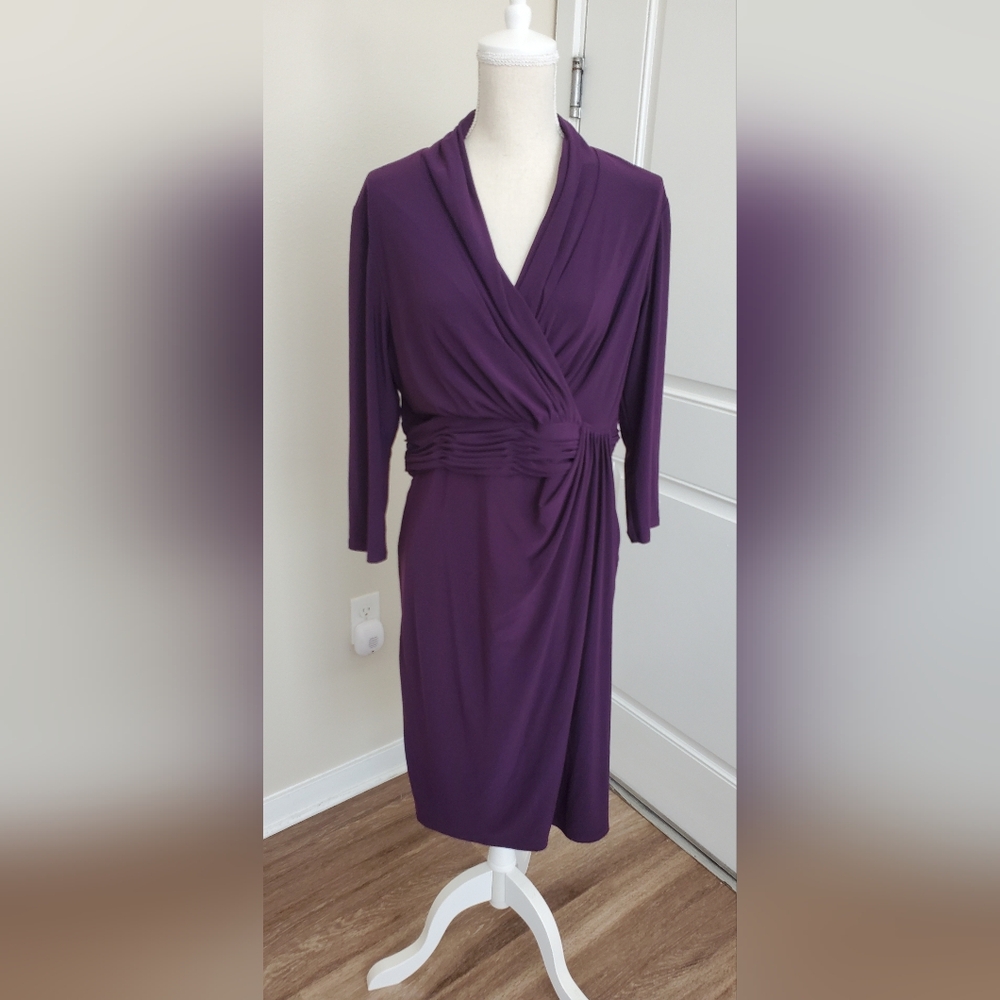 Jones Wear Purple Ruched Wrap Sheath Dress